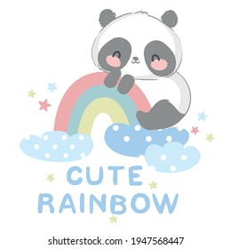 Cute Panda Bear vector illustration hand drawn panda with rainbow design print for t-shirt