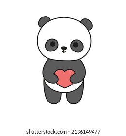 Cute panda bear vector illustration, adorable holding heart bear, loving panda