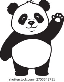 A cute panda bear waving hello Vector, illustration