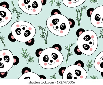 A cute panda bears and bamboo vector seamless pattern. Bear seamless pattern vector panda polar bear bamboo repeat wallpaper background cartoon face character. Pink vector background. Textile fabric.