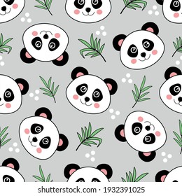 Pandas y bambú en un fondo gris.