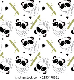 Cute panda bears and bamboo vector seamless pattern. Bear seamless pattern vector panda bamboo repeats wallpaper background cartoon character face. Abstract background. Textile fabric.