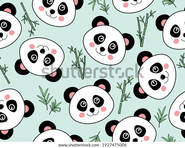 Cute Panda Bears Bamboo Vector Seamless Stock Vector (Royalty Free ...