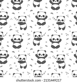 Cute panda bears vector seamless pattern, dancing funny bear, animal pattern