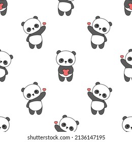 Cute panda bears vector seamless pattern, dancing funny bear, animal pattern