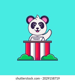 Cute Panda es una taquillera. El concepto de caricatura animal aislado. Puede usarse para camisetas, tarjetas de felicitación, tarjetas de invitación o mascota.