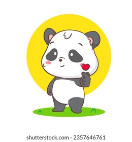 Cute panda with big love heart. Adorable kawaii animal concept design. Flat cartoon character. Isolated white background. Vector Art illustration