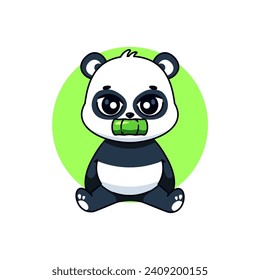 Cute Panda Biting Bamboo Cartoon Vector Illustration. Isolated Premium Vector
