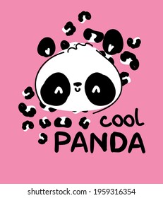 Cute panda black pink print for baby poster, design elements vector illustration