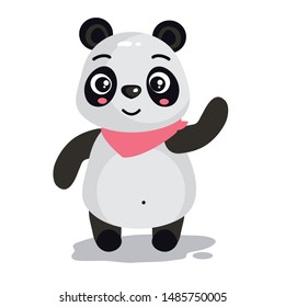 Cute panda. Black and white linear paint draw panda vector illustration