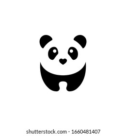 Cute panda black and white vector cartoon. Panda with heart nose character.