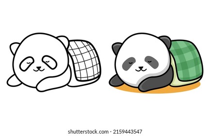 Cute panda with blanket coloring page for kids