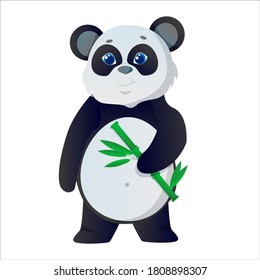 Cute panda with blue eyes with bamboo in cartoon style. Vector illustration isolated on white background