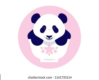 Cute panda in bowl. Vector cartoon panda.