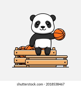 Cute panda with box full of basket ball