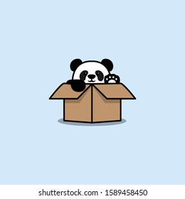 Cute panda in the box, vector illustration