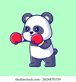 Cute Panda Boxing Cartoon Vector Icon Illustration. Animal Sport Icon Concept Isolated Premium Vector. Flat Cartoon Style