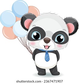 Cute panda boy with balloons Vector