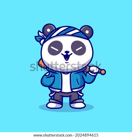 Cute Panda Boy With Baseball Bat Cartoon Vector Icon Illustration. Animal Sport Icon Concept Isolated Premium Vector. Flat Cartoon Style