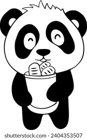cute panda with bread black and white