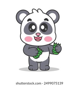 Cute Panda Breaking Bamboo Cartoon Vector Icon Illustration. Animal Nature Icon Concept Isolated Premium Vector. Flat Cartoon Style