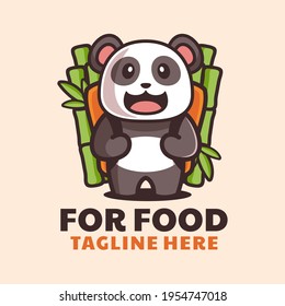 Cute Panda Bring Bamboo Backpack Cartoon Logo Design
