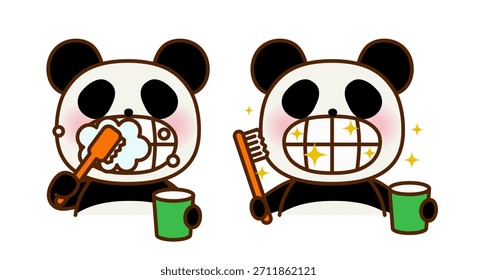 Cute Panda Brushing Teeth Illustration