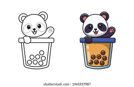 Cute panda in bubble tea cartoon coloring pages for kids