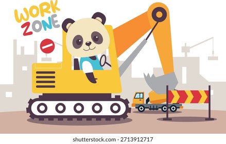 Lindo panda construyendo un edificio, adecuado para cubiertas de libros y colorear para niños