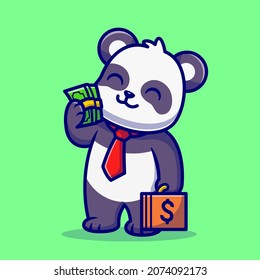 Cute Panda Business Holding Money Cartoon Vector Icon Illustration. Animal Business Icon Concept Isolated Premium Vector. Flat Cartoon Style