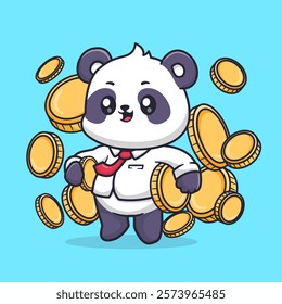 Cute Panda Businessman With Gold Coin Cartoon Vector Icon 
Illustration. Animal Business Icon Concept Isolated Premium 
Vector. Flat Cartoon Style 