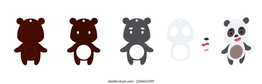 Cute panda candy ornament. Layered paper decoration treat holder for dome. Hanger for sweets, candy for birthday, baby shower, halloween, christmas. Print, cut out, glue. Vector stock illustration