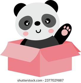 Cute panda in cardboard box