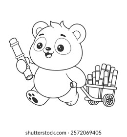 Cute panda carry a lot of bamboo for coloring