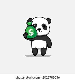 Cute panda carrying a bag of money