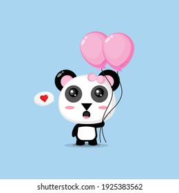 Cute panda carrying balloons vector design