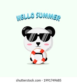 Cute panda carrying a float with summer greetings