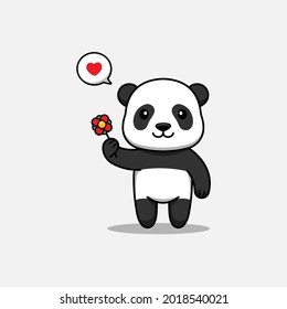 Cute panda carrying a flower