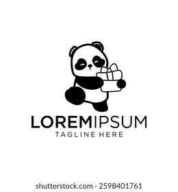 Cute panda carrying a gift with a cheerful expression, perfect for brands that focus on kindness, celebrations, or gift products