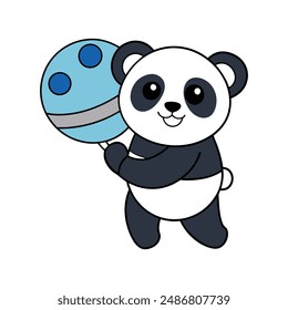 Cute panda carrying planet balloon vector illustration