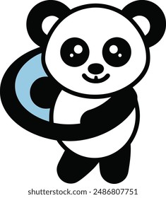 Cute panda carrying planet balloon vector illustration