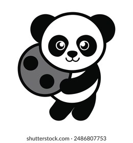 Cute panda carrying planet balloon vector illustration