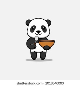 Cute panda carrying a spoon and bowl