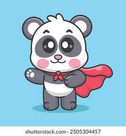 Cute Panda Cartoon is Becoming a Super Hero Isolated Illustration Icon Vector, Animals Holidays Cartoon Icon Premium Vector, Holidays Cartoon Style