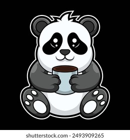 Cute Panda Cartoon Character Drinking Coffee Vector Illustration