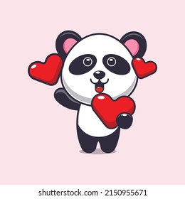 cute panda cartoon character holding love heart in valentines day