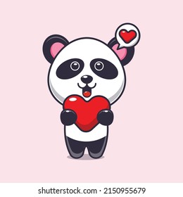 cute panda cartoon character holding love heart