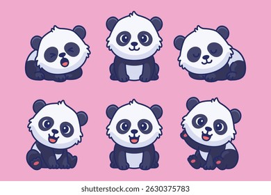 Cute panda cartoon character set
