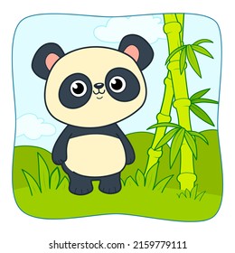Caricatura de Cute Panda. Ilustración de vector de clipart de Panda. Fondo natural