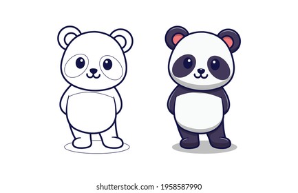 Cute panda cartoon coloring page for kids